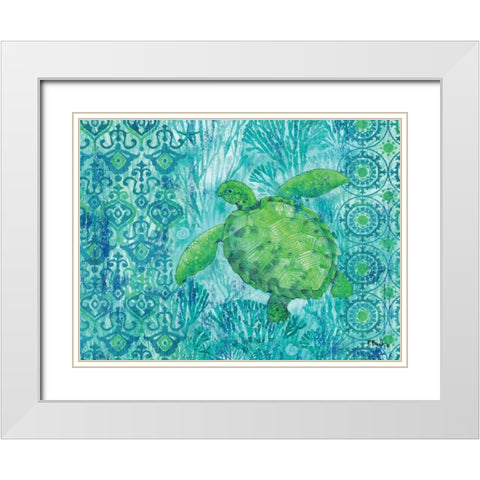 Turtle Batik White Modern Wood Framed Art Print with Double Matting by Brent, Paul