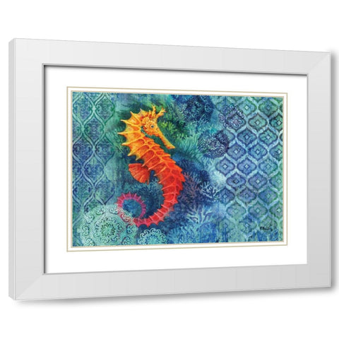 Seahorse Batik White Modern Wood Framed Art Print with Double Matting by Brent, Paul