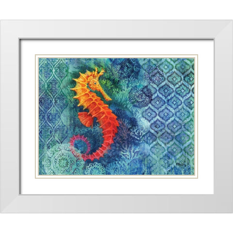 Seahorse Batik White Modern Wood Framed Art Print with Double Matting by Brent, Paul