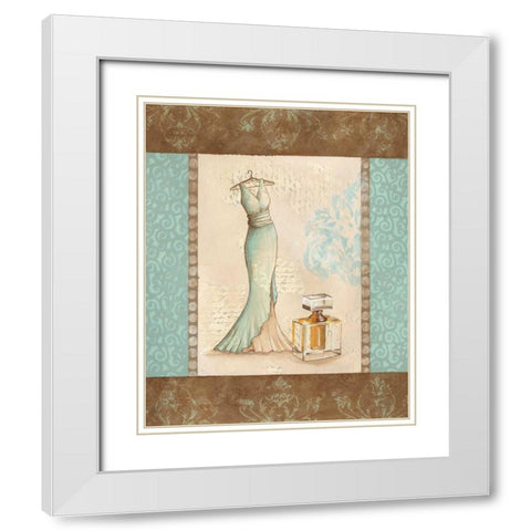 Aqua Fashion I White Modern Wood Framed Art Print with Double Matting by Devereux, Sophie
