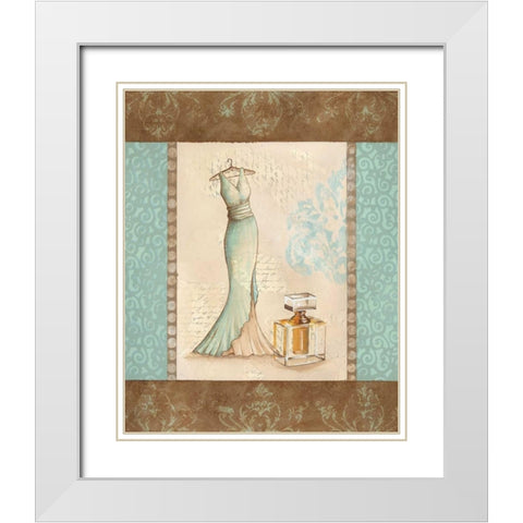 Aqua Fashion I White Modern Wood Framed Art Print with Double Matting by Devereux, Sophie