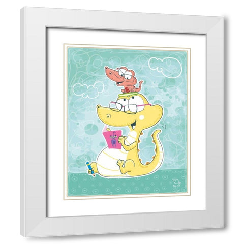 Lets Read White Modern Wood Framed Art Print with Double Matting by Blue Fish