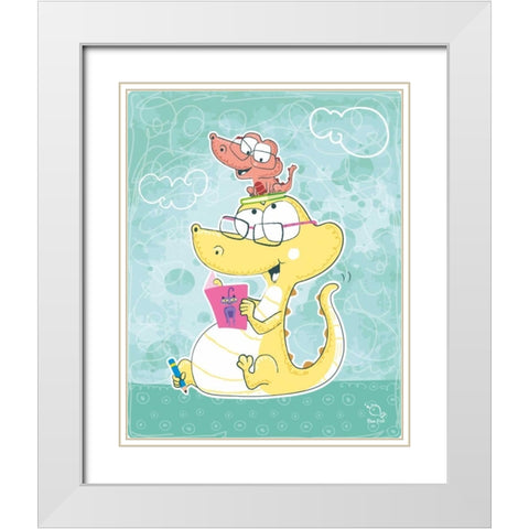 Lets Read White Modern Wood Framed Art Print with Double Matting by Blue Fish