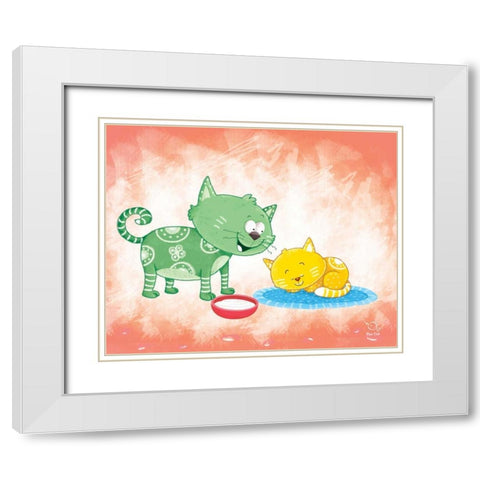 Kitty Koo White Modern Wood Framed Art Print with Double Matting by Blue Fish