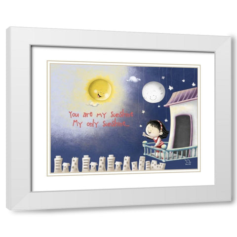 Sun, Moon, Stars White Modern Wood Framed Art Print with Double Matting by Blue Fish