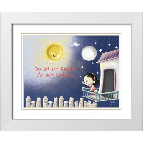 Sun, Moon, Stars White Modern Wood Framed Art Print with Double Matting by Blue Fish