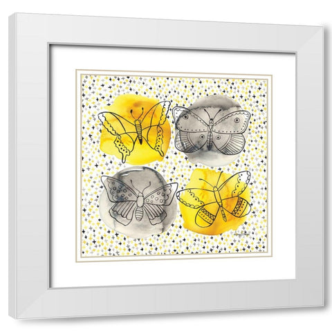 Gray and Yellow Butterflies I White Modern Wood Framed Art Print with Double Matting by Frazer, Amy
