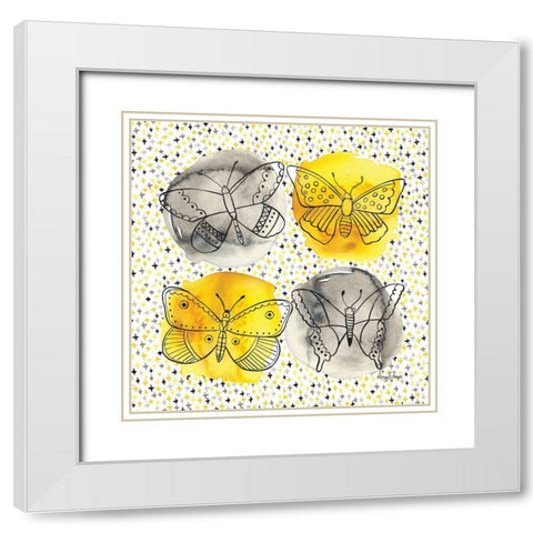 Gray and Yellow Butterflies II White Modern Wood Framed Art Print with Double Matting by Frazer, Amy