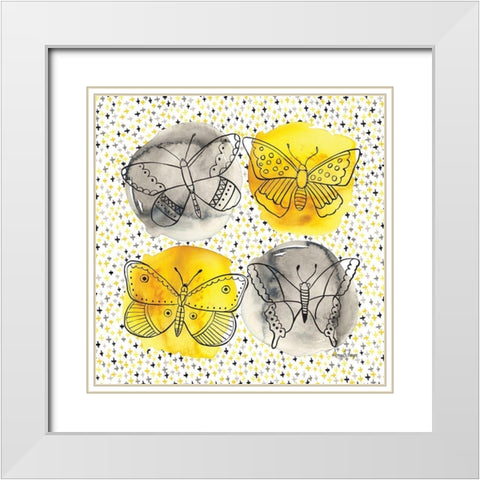 Gray and Yellow Butterflies II White Modern Wood Framed Art Print with Double Matting by Frazer, Amy