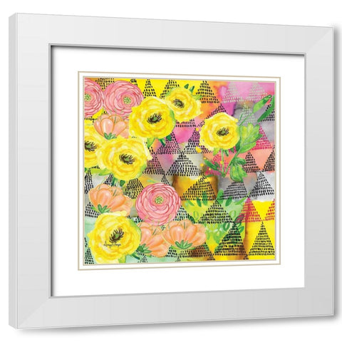 Geo Triangle Dots White Modern Wood Framed Art Print with Double Matting by Frazer, Amy