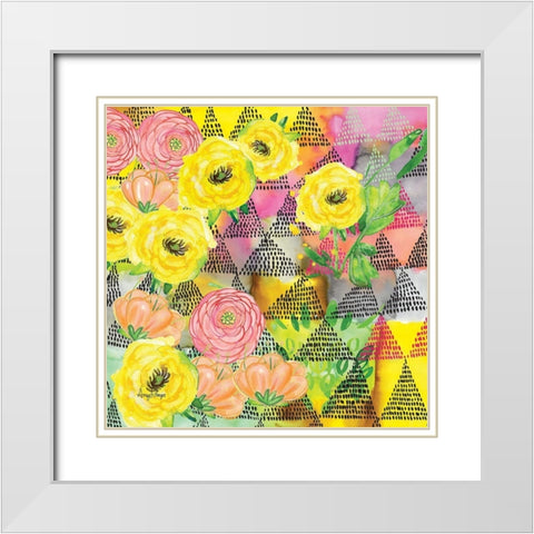 Geo Triangle Dots White Modern Wood Framed Art Print with Double Matting by Frazer, Amy