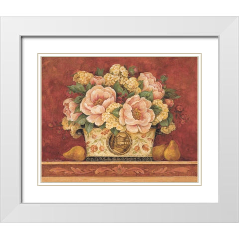 Peony Tapestry White Modern Wood Framed Art Print with Double Matting by Gladding, Pamela