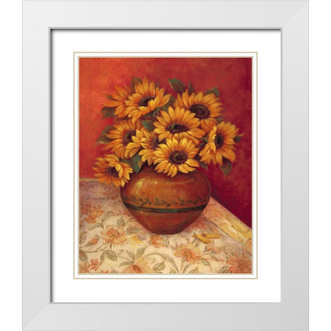 Tuscan Sunflowers II White Modern Wood Framed Art Print with Double Matting by Gladding, Pamela