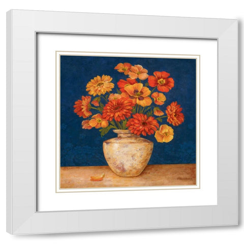 Poppies and Indigo I White Modern Wood Framed Art Print with Double Matting by Gladding, Pamela