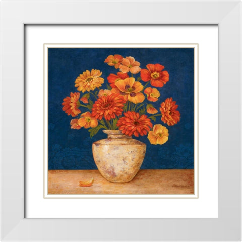 Poppies and Indigo I White Modern Wood Framed Art Print with Double Matting by Gladding, Pamela