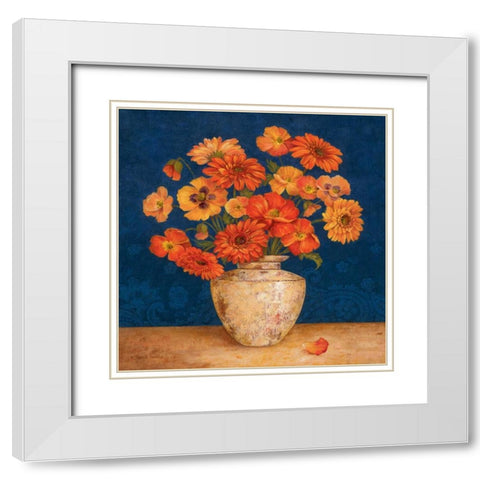 Poppies and Indigo II White Modern Wood Framed Art Print with Double Matting by Gladding, Pamela