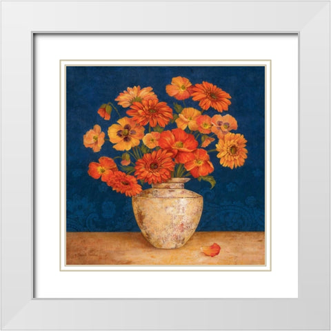Poppies and Indigo II White Modern Wood Framed Art Print with Double Matting by Gladding, Pamela
