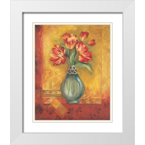 Pandoras Tulips White Modern Wood Framed Art Print with Double Matting by Gladding, Pamela