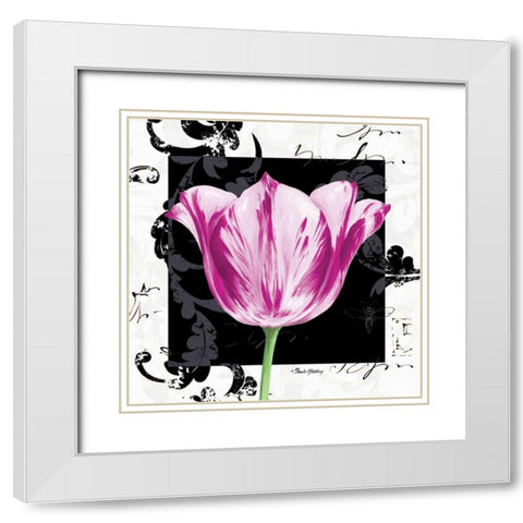 Damask Tulip I White Modern Wood Framed Art Print with Double Matting by Gladding, Pamela