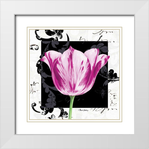 Damask Tulip I White Modern Wood Framed Art Print with Double Matting by Gladding, Pamela