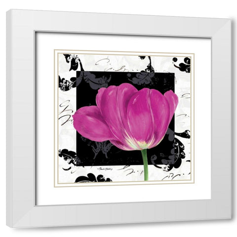 Damask Tulip II White Modern Wood Framed Art Print with Double Matting by Gladding, Pamela