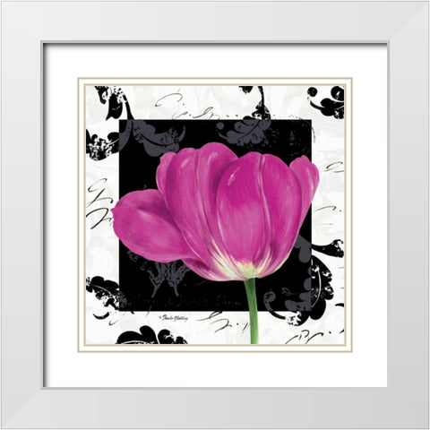 Damask Tulip II White Modern Wood Framed Art Print with Double Matting by Gladding, Pamela