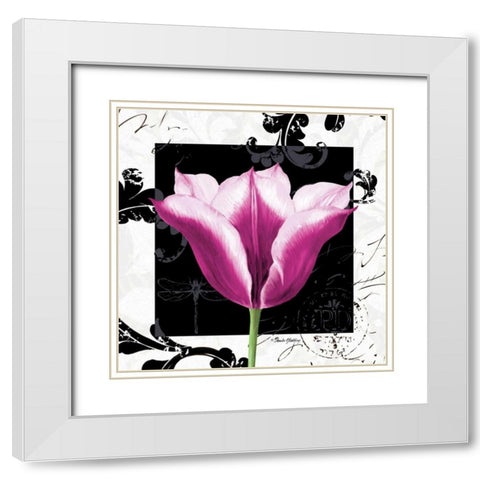 Damask Tulip III White Modern Wood Framed Art Print with Double Matting by Gladding, Pamela