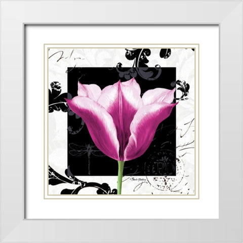 Damask Tulip III White Modern Wood Framed Art Print with Double Matting by Gladding, Pamela