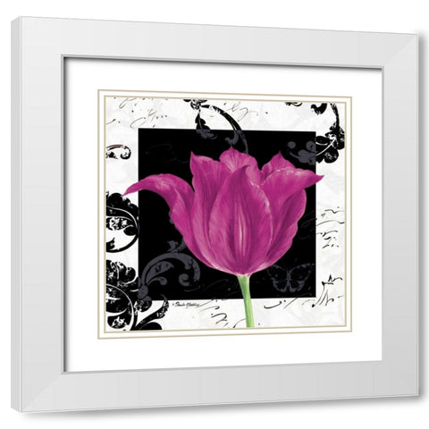 Damask Tulip IV White Modern Wood Framed Art Print with Double Matting by Gladding, Pamela