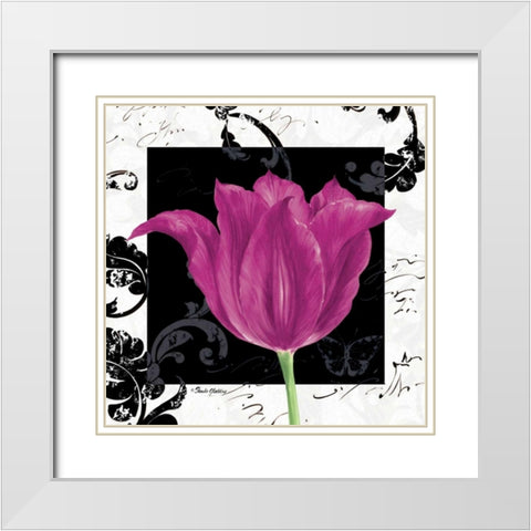 Damask Tulip IV White Modern Wood Framed Art Print with Double Matting by Gladding, Pamela
