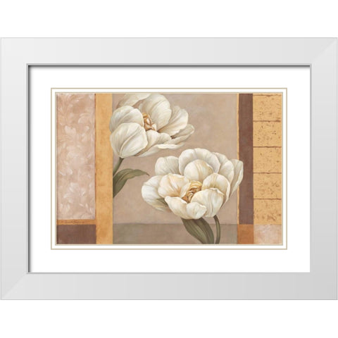 Tulip Duet White Modern Wood Framed Art Print with Double Matting by Gladding, Pamela