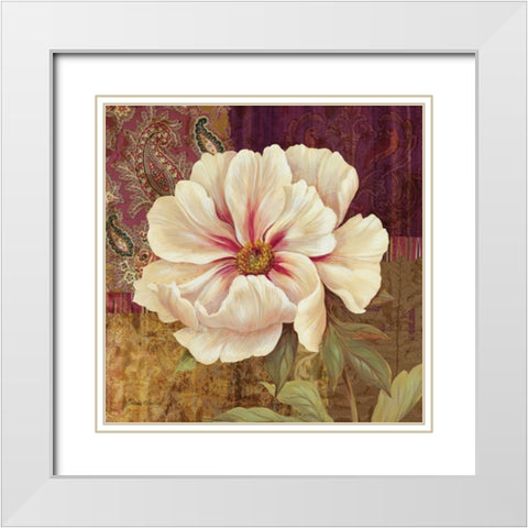 Esperance Peony White Modern Wood Framed Art Print with Double Matting by Gladding, Pamela