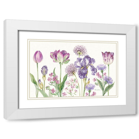 Purple Flowers White Modern Wood Framed Art Print with Double Matting by Gladding, Pamela