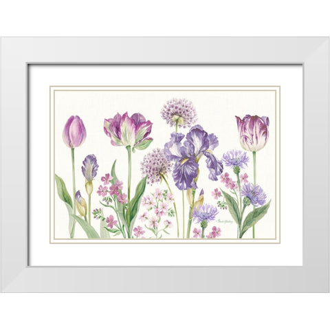 Purple Flowers White Modern Wood Framed Art Print with Double Matting by Gladding, Pamela