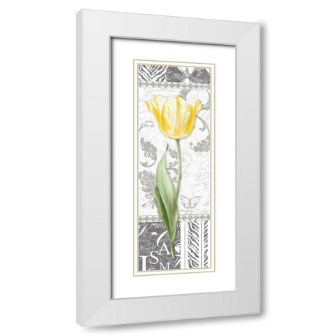 Damask Gray Tulip Panel II White Modern Wood Framed Art Print with Double Matting by Gladding, Pamela