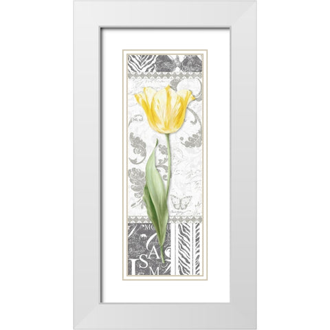 Damask Gray Tulip Panel II White Modern Wood Framed Art Print with Double Matting by Gladding, Pamela