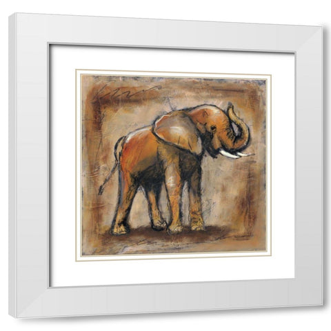 Safari Elephant White Modern Wood Framed Art Print with Double Matting by Gamel, Tara
