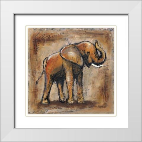 Safari Elephant White Modern Wood Framed Art Print with Double Matting by Gamel, Tara
