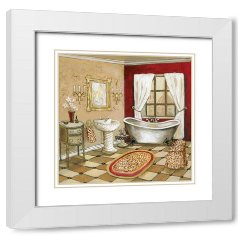 Leopard Florentine Bath White Modern Wood Framed Art Print with Double Matting by Gorham, Gregory
