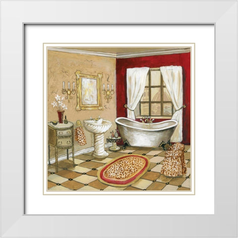 Leopard Florentine Bath White Modern Wood Framed Art Print with Double Matting by Gorham, Gregory