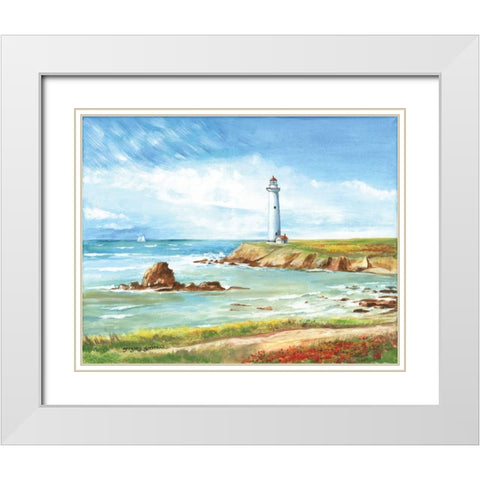 Lighthouse Path White Modern Wood Framed Art Print with Double Matting by Gorham, Gregory