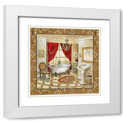 Leopard Parisian Bath II White Modern Wood Framed Art Print with Double Matting by Gorham, Gregory