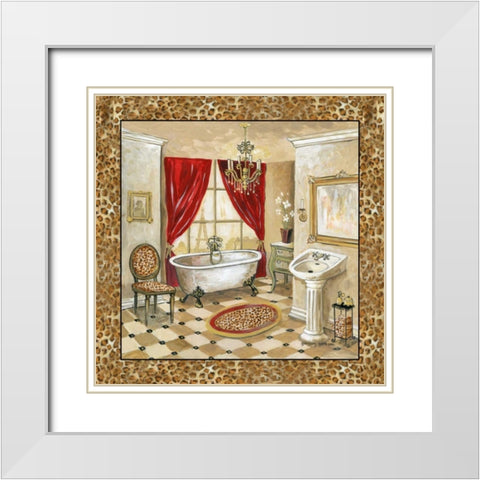 Leopard Parisian Bath II White Modern Wood Framed Art Print with Double Matting by Gorham, Gregory