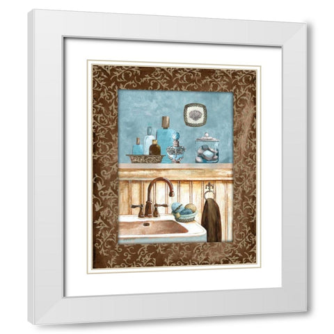 Blue Bath IV White Modern Wood Framed Art Print with Double Matting by Gorham, Gregory