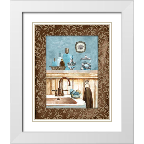 Blue Bath IV White Modern Wood Framed Art Print with Double Matting by Gorham, Gregory
