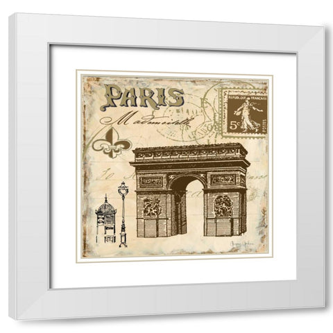 Paris Collage Sq II White Modern Wood Framed Art Print with Double Matting by Gorham, Gregory