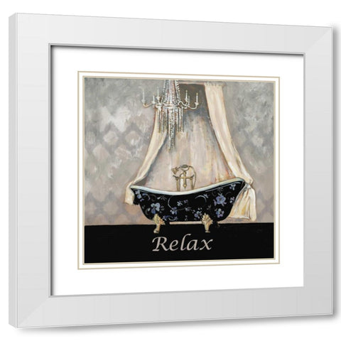 Ikat Bath Relax White Modern Wood Framed Art Print with Double Matting by Gorham, Gregory
