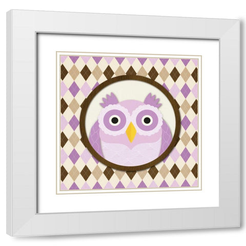 O is for Owl IV White Modern Wood Framed Art Print with Double Matting by Harbick, N