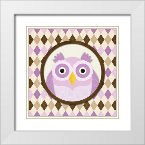 O is for Owl IV White Modern Wood Framed Art Print with Double Matting by Harbick, N