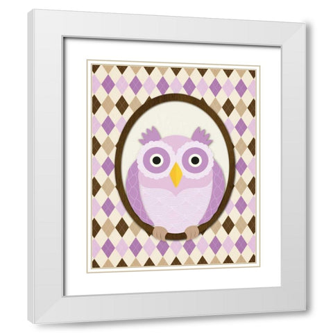 Sitting Owl IV White Modern Wood Framed Art Print with Double Matting by Harbick, N